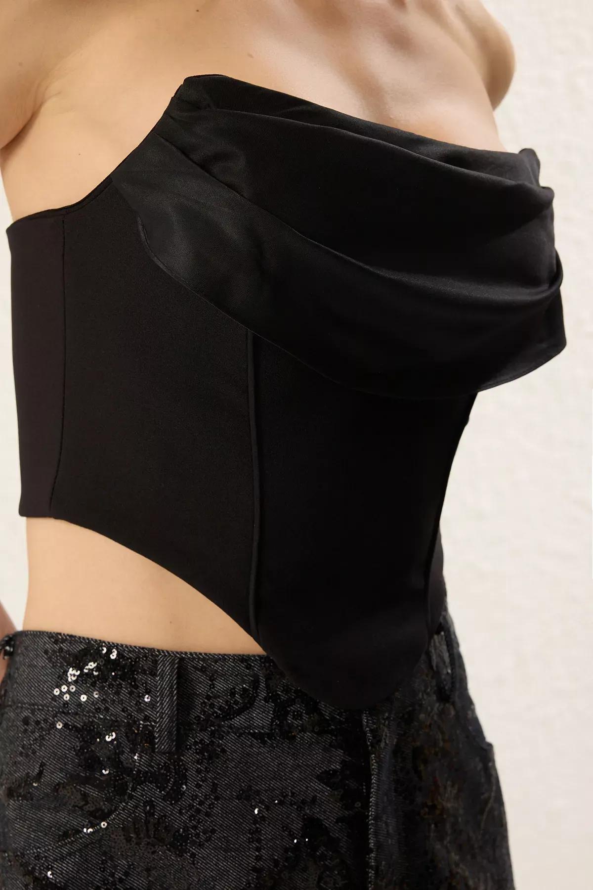 Black Corset Look Woven Bustier, , large image number 6