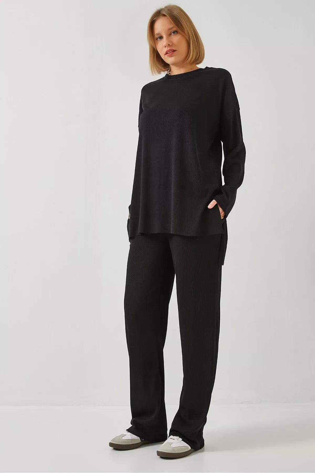 Black Basic Trouser Top-Bottom Set, BLACK, medium