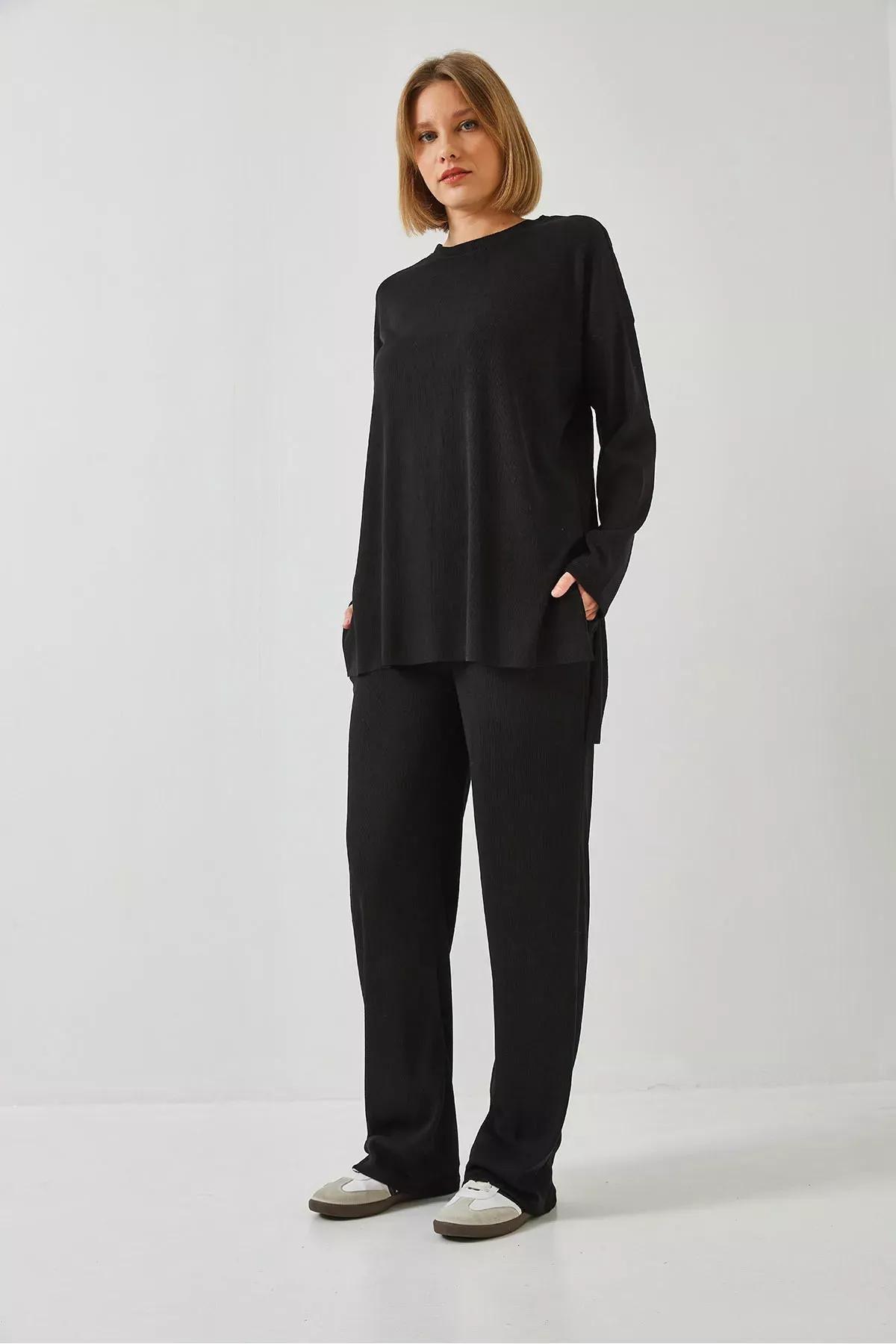 Black Basic Trouser Top-Bottom Set, BLACK, medium