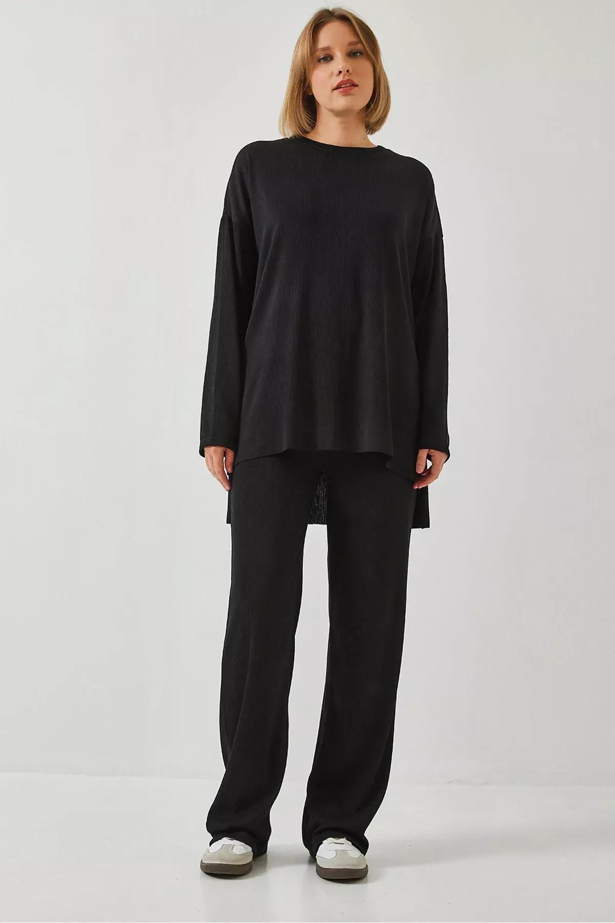 Black Basic Trouser Top-Bottom Set, BLACK, large image number 5