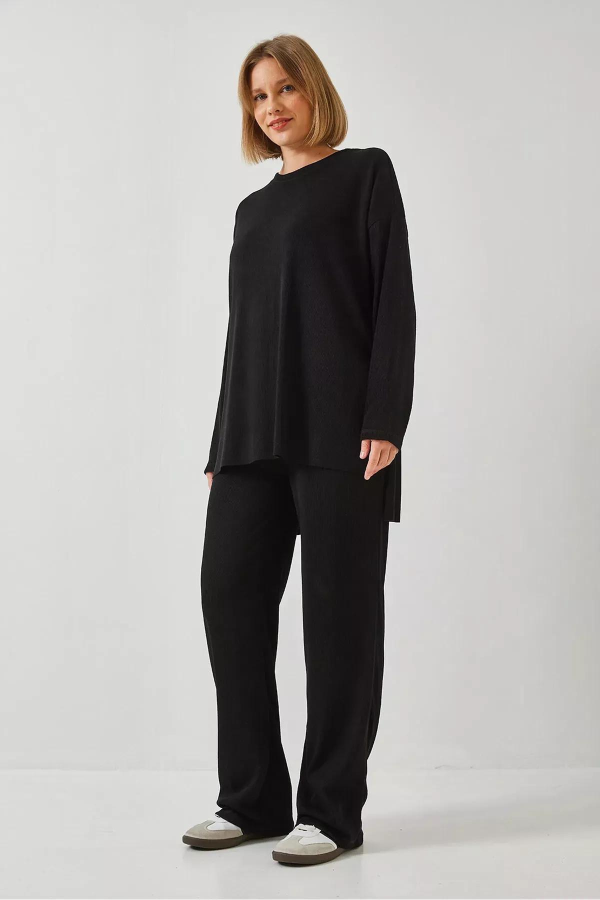 Black Basic Trouser Top-Bottom Set, , large image number 6