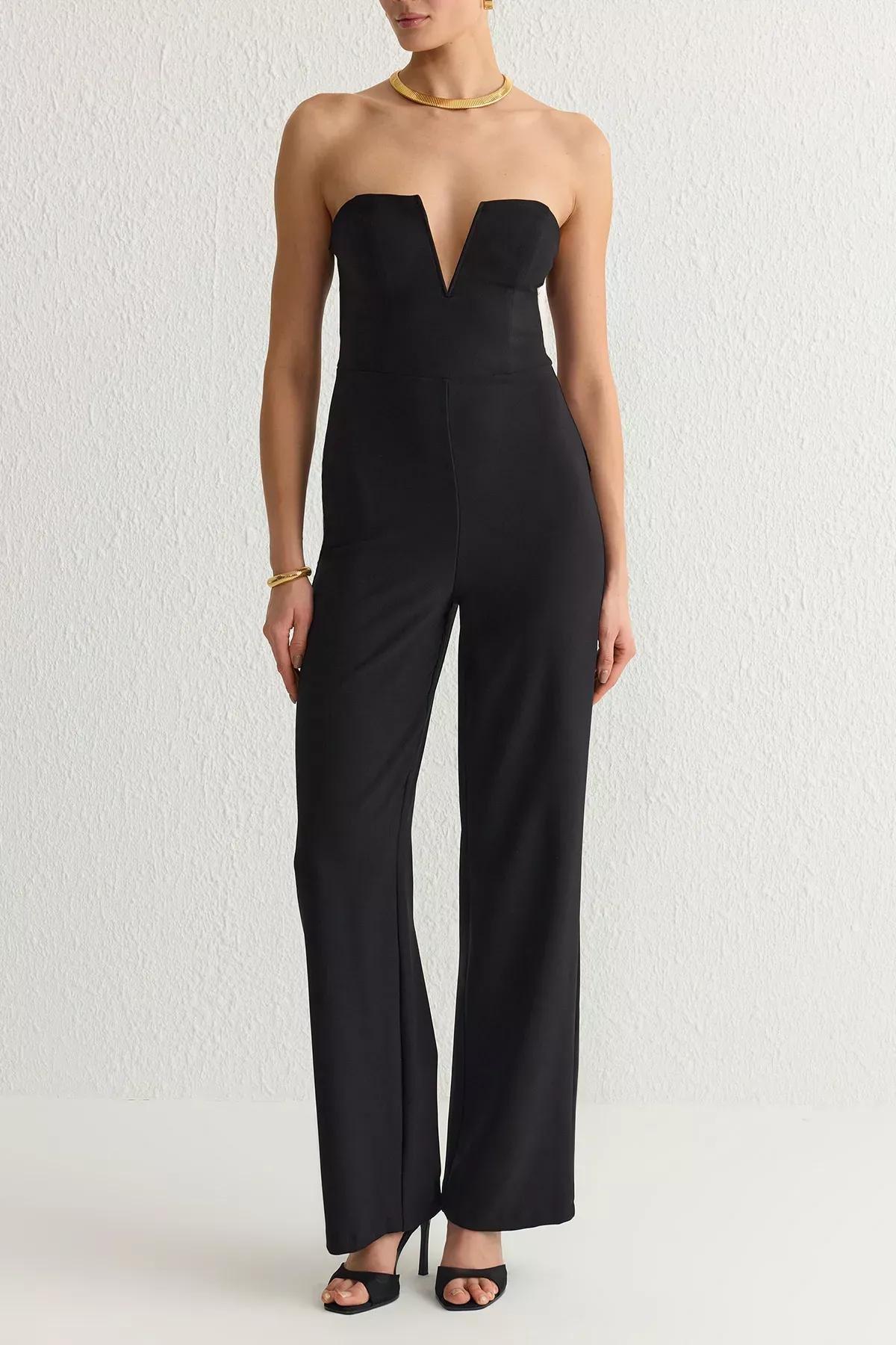 Black V-Neck Strapless Jumpsuit, , large image number 2