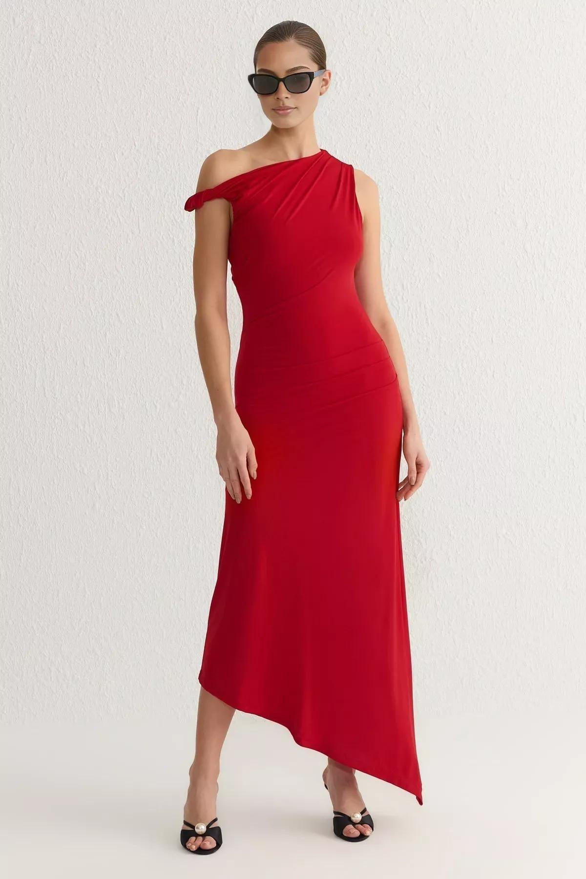 Red Collared Knitted Dress, , large image number 0