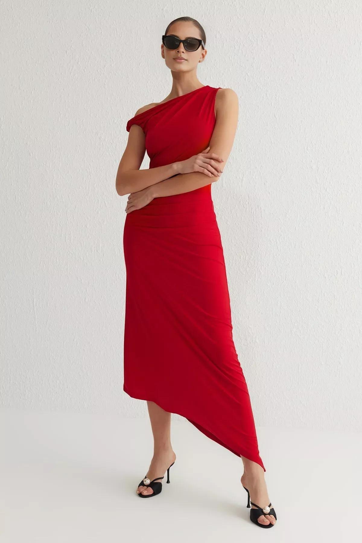 Red Collared Knitted Dress, , large image number 1