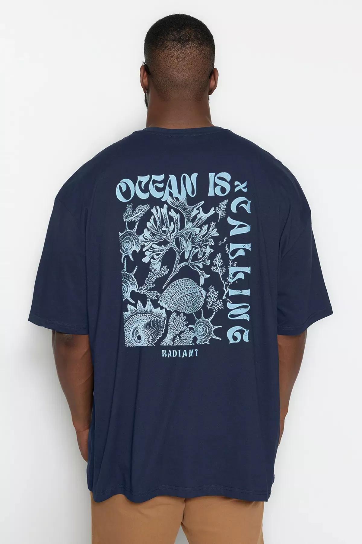 Navy Text Print T-Shirt, C101_1712, large image number 0