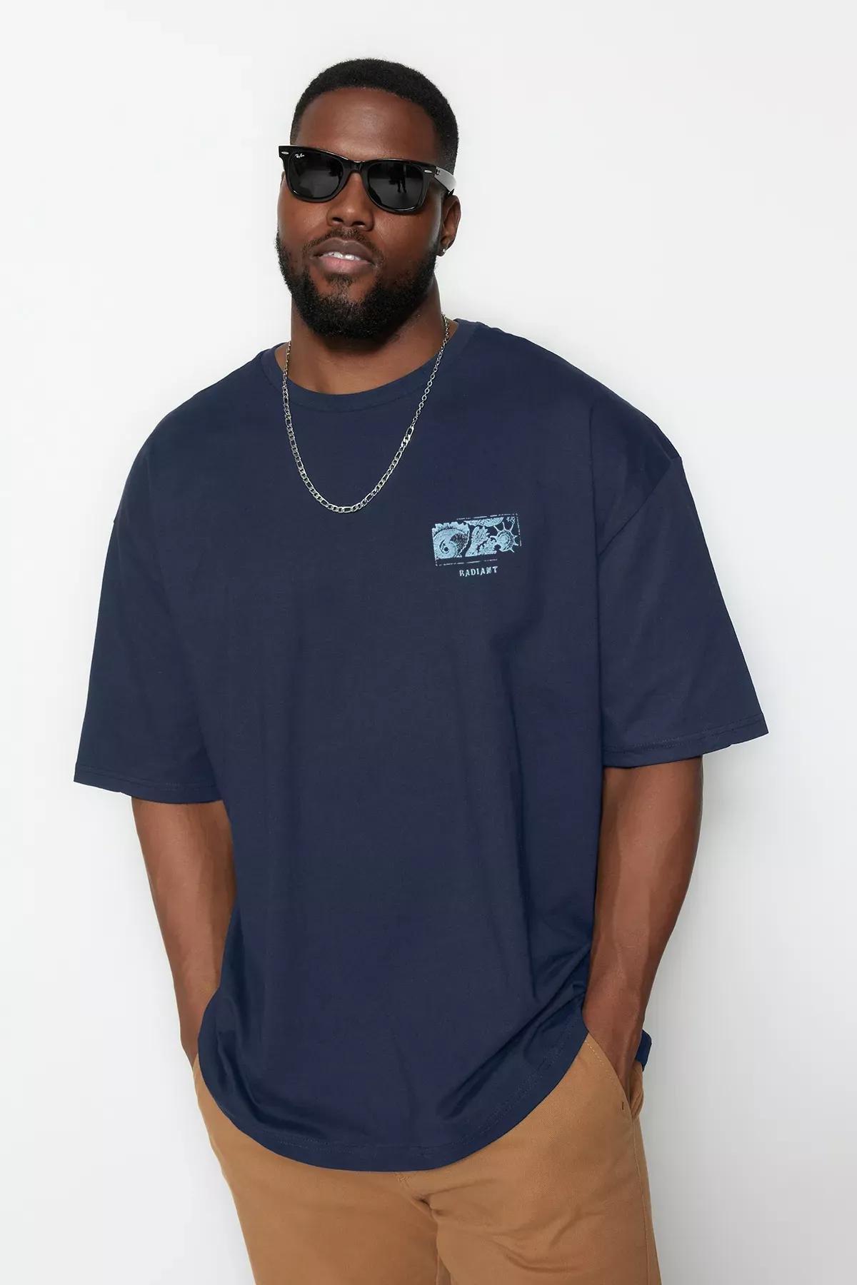 Navy Text Print T-Shirt, C101_1712, large image number 1