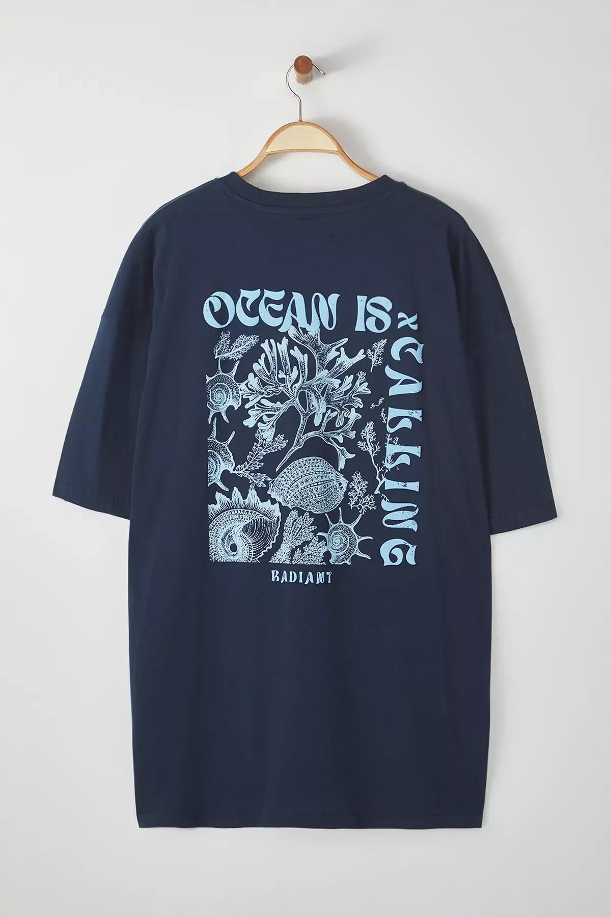 Navy Text Print T-Shirt, C101_1712, large image number 2