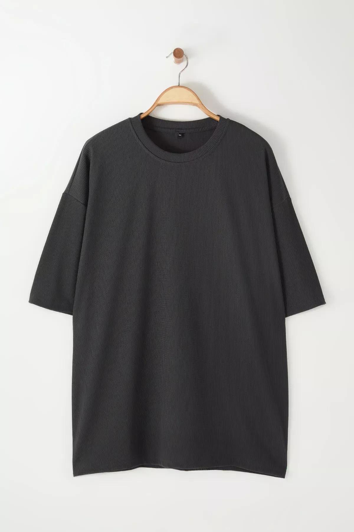 Grey Plus-Size Ottoman T-Shirt, , large image number 5