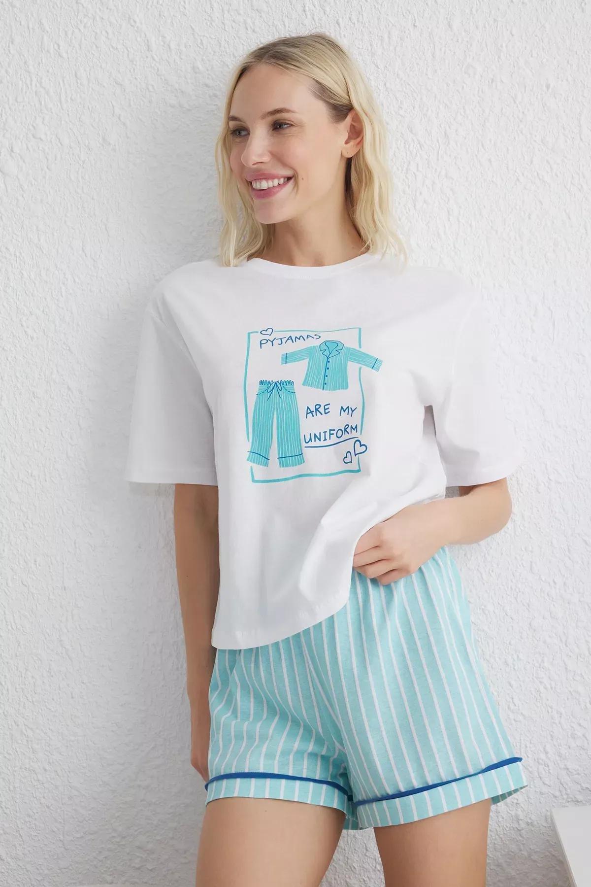 White-Blue Striped Pajama Set, White-Blue, large image number 0