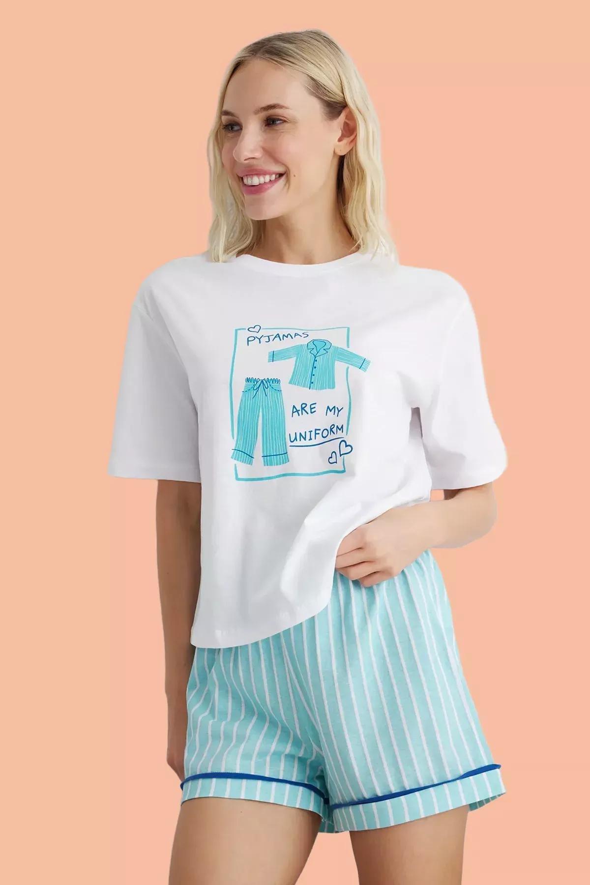 White-Blue Striped Pajama Set, White-Blue, large image number 1