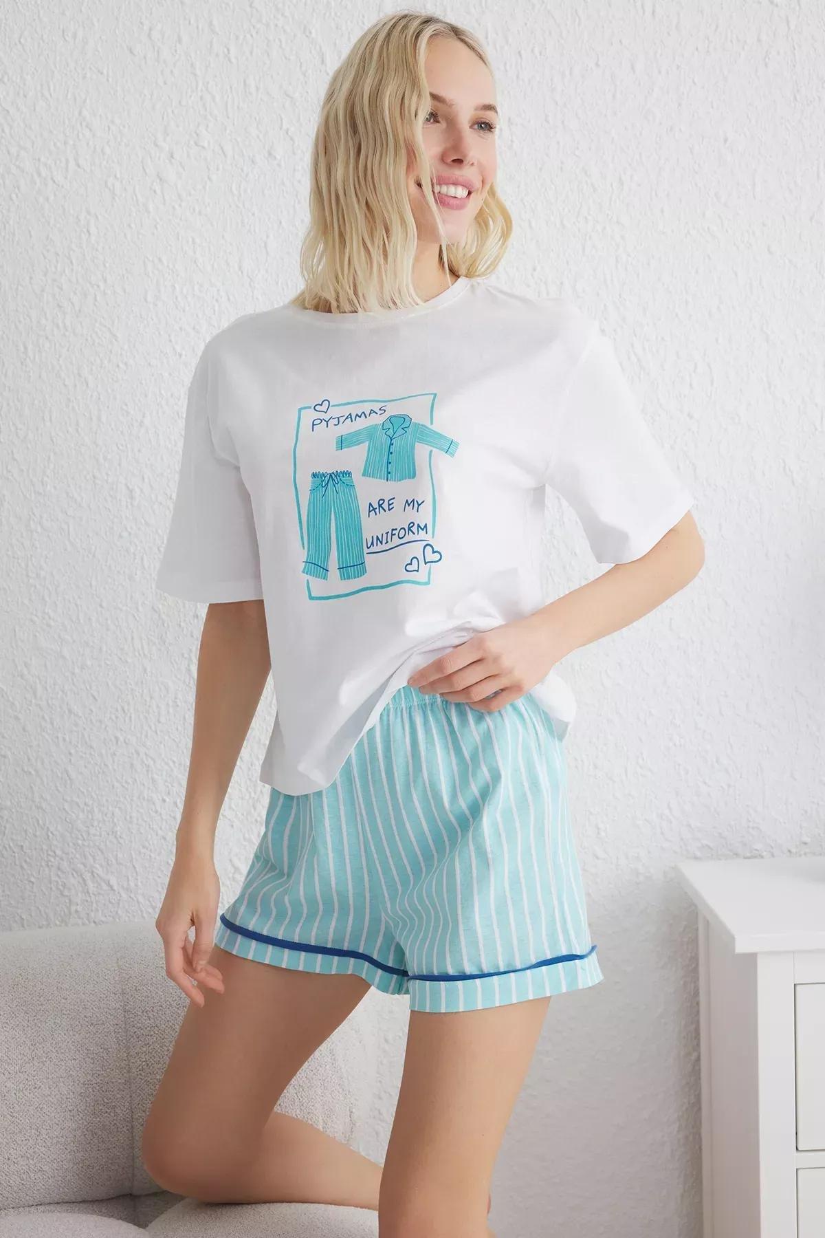 White-Blue Striped Pajama Set, White-Blue, large image number 2