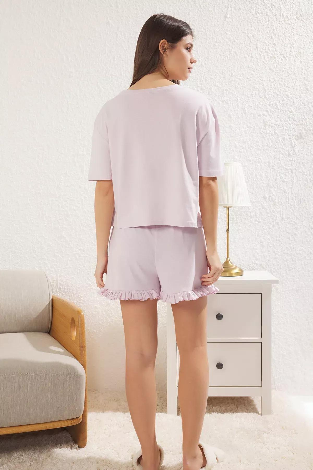 Purple Summer Themed Frilled Shorts Pajama Set, Lilac, large image number 5