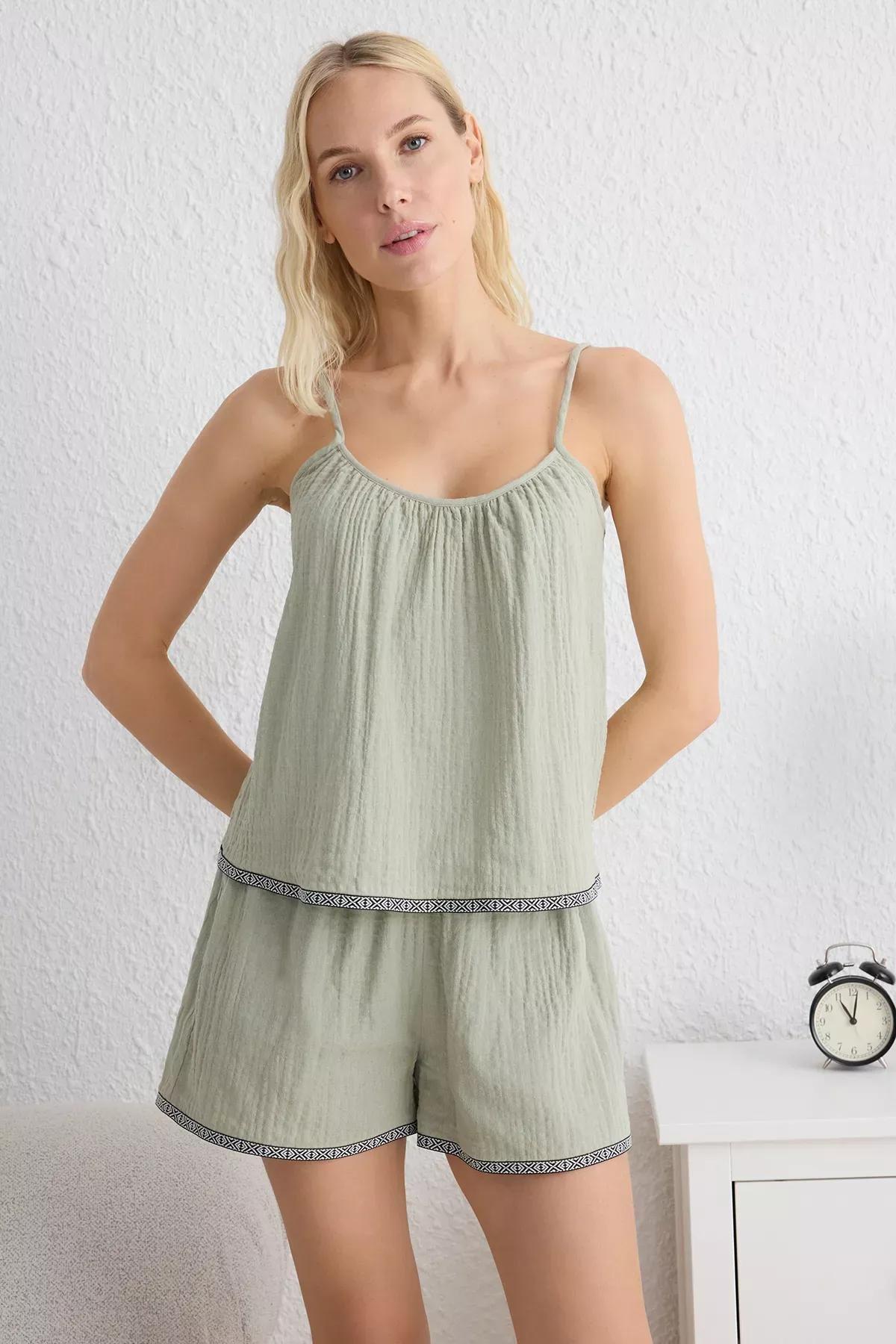 Green Ethnic Stripe Pajamas, , large image number 0