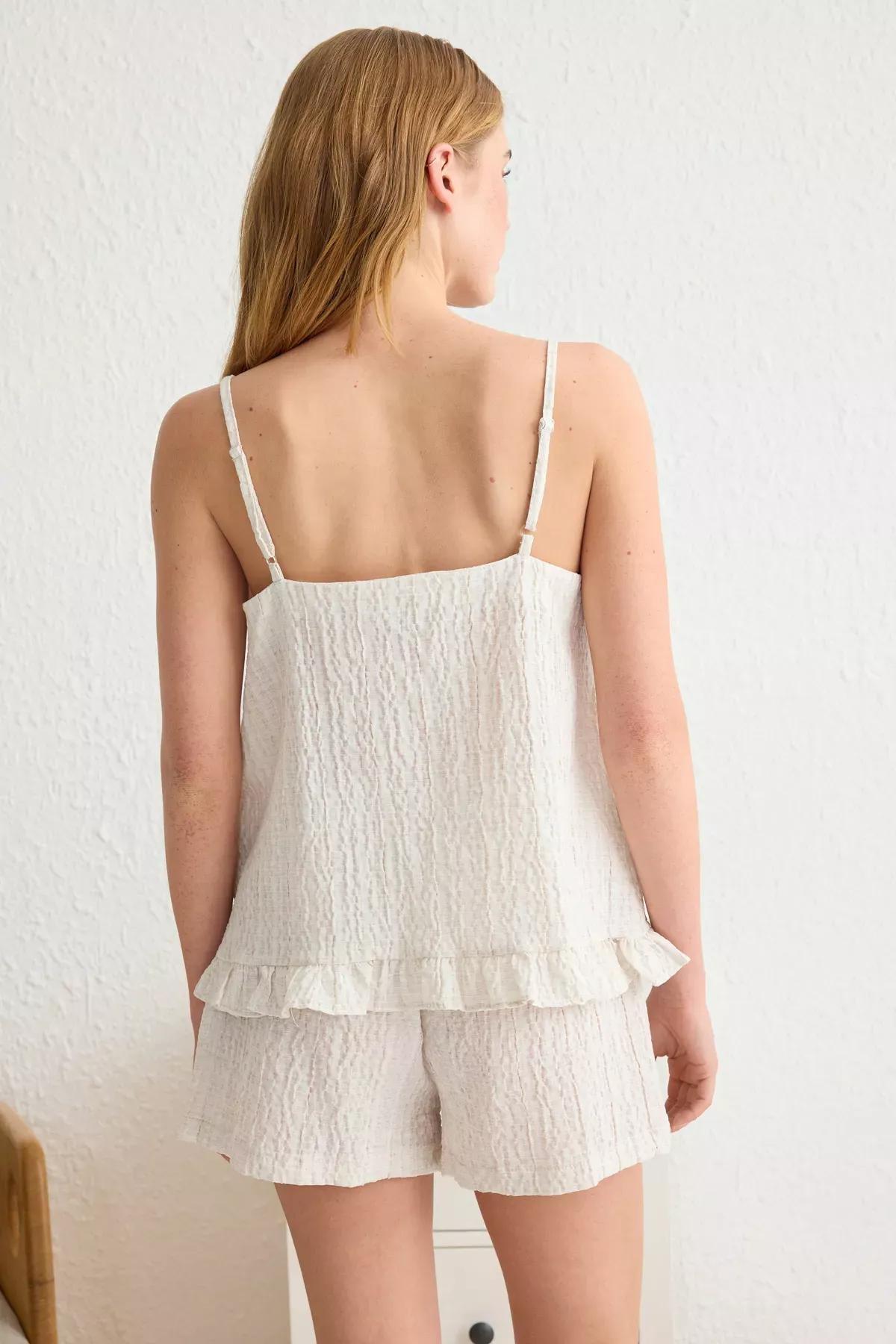 Beige Pajama Set with Ruffled Shorts, , large image number 4