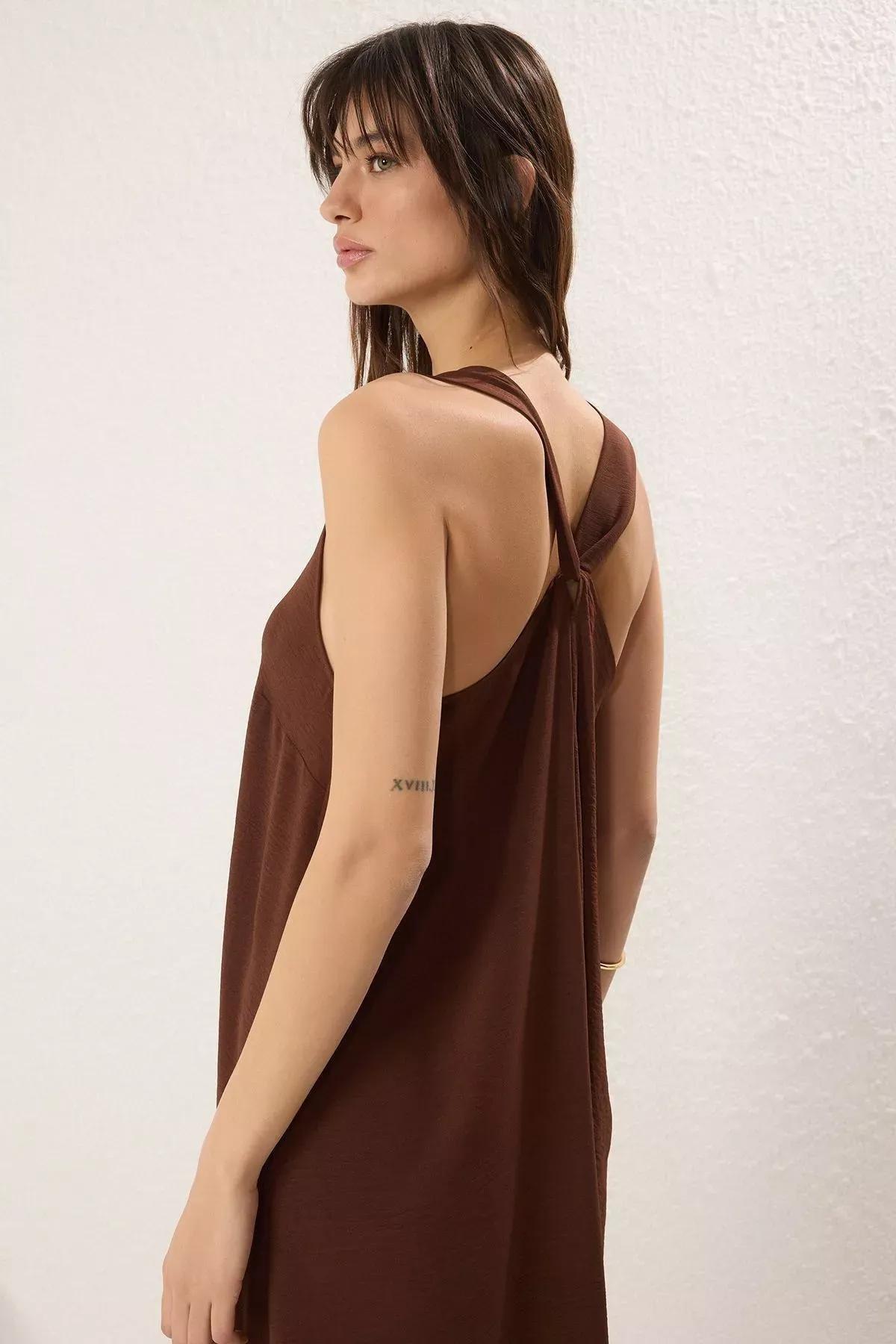 Brown Straight Cut Maxi Dress, Brown, large image number 1