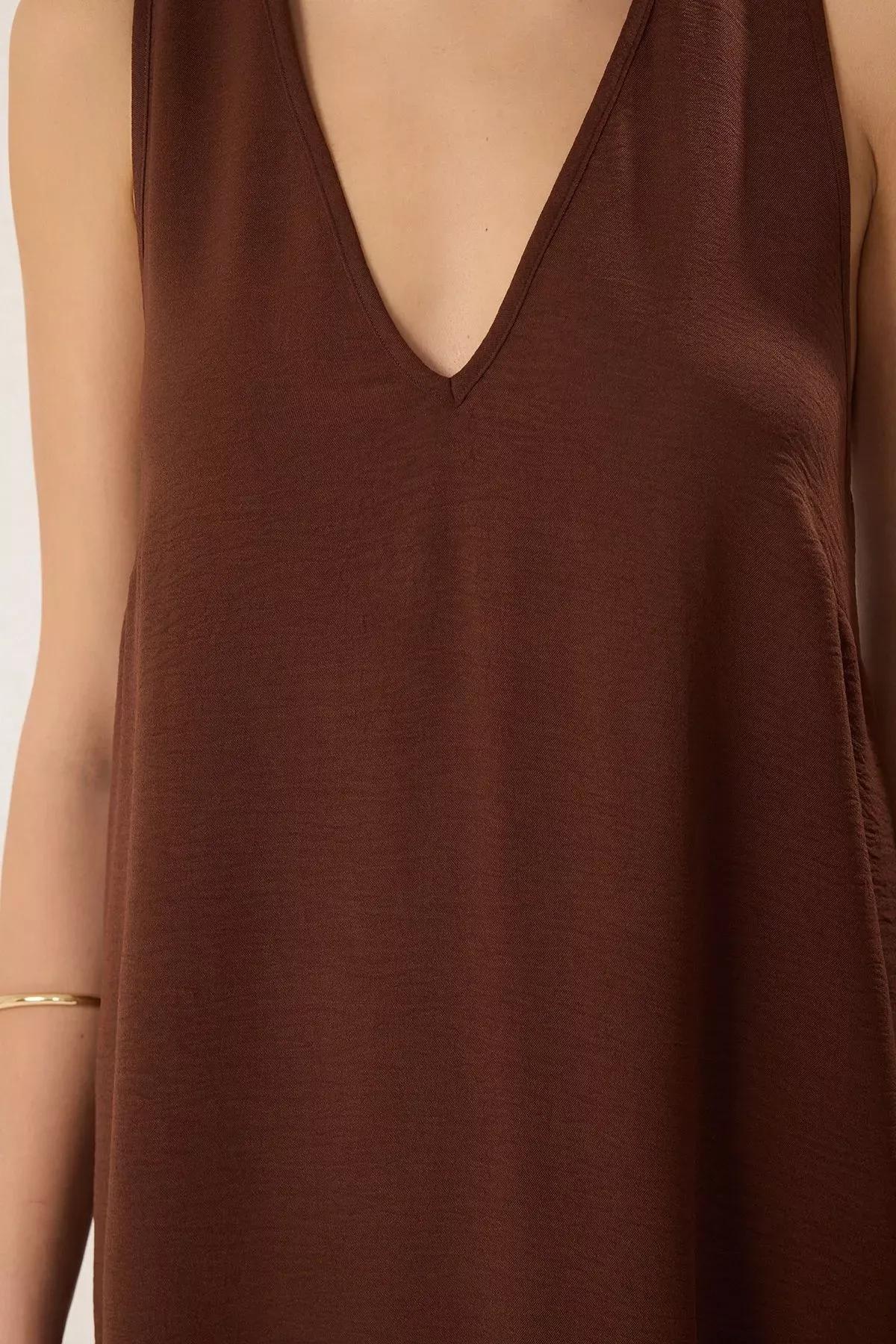 Brown Straight Cut Maxi Dress, Brown, large image number 2