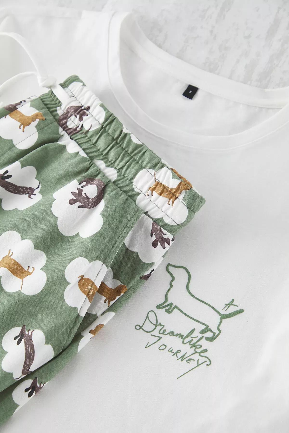 Green Dog Patterned Knitted Pajama Set, , large image number 1