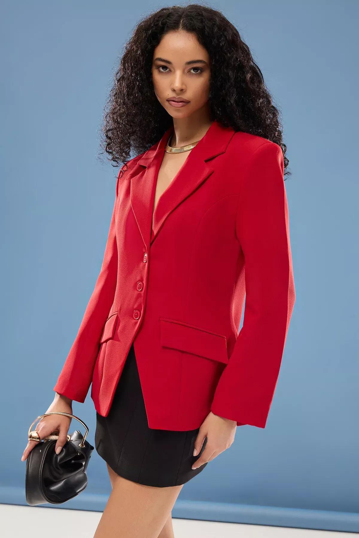 Padded Plain Single Breasted Blazer, , large image number 1