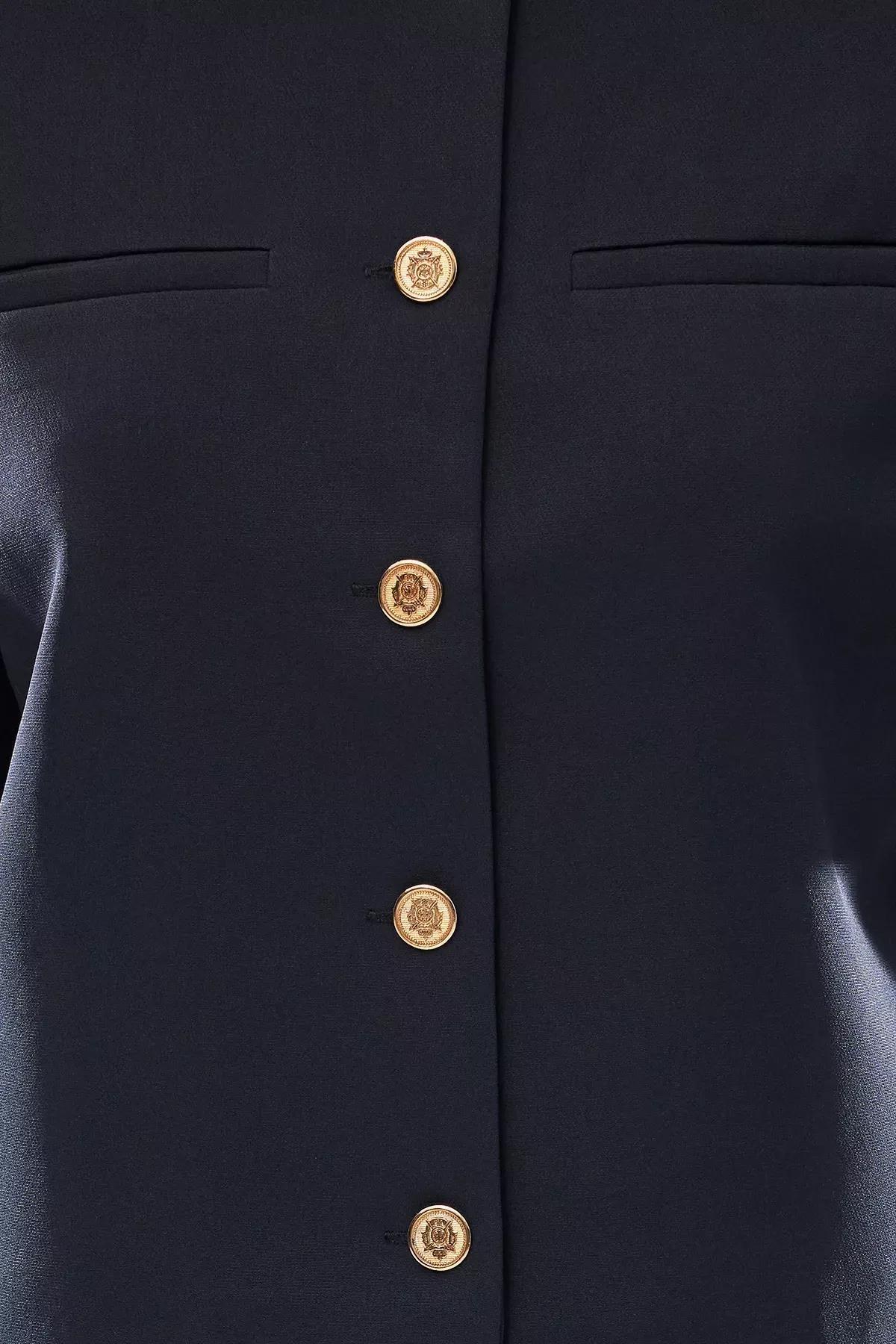 Navy Blue Casual Woven Blazer, Navy blue, large image number 2