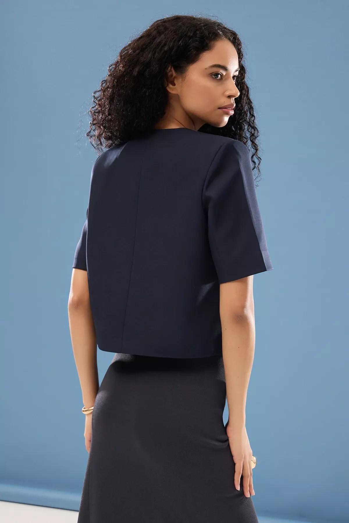 Navy Blue Casual Woven Blazer, Navy blue, large image number 4