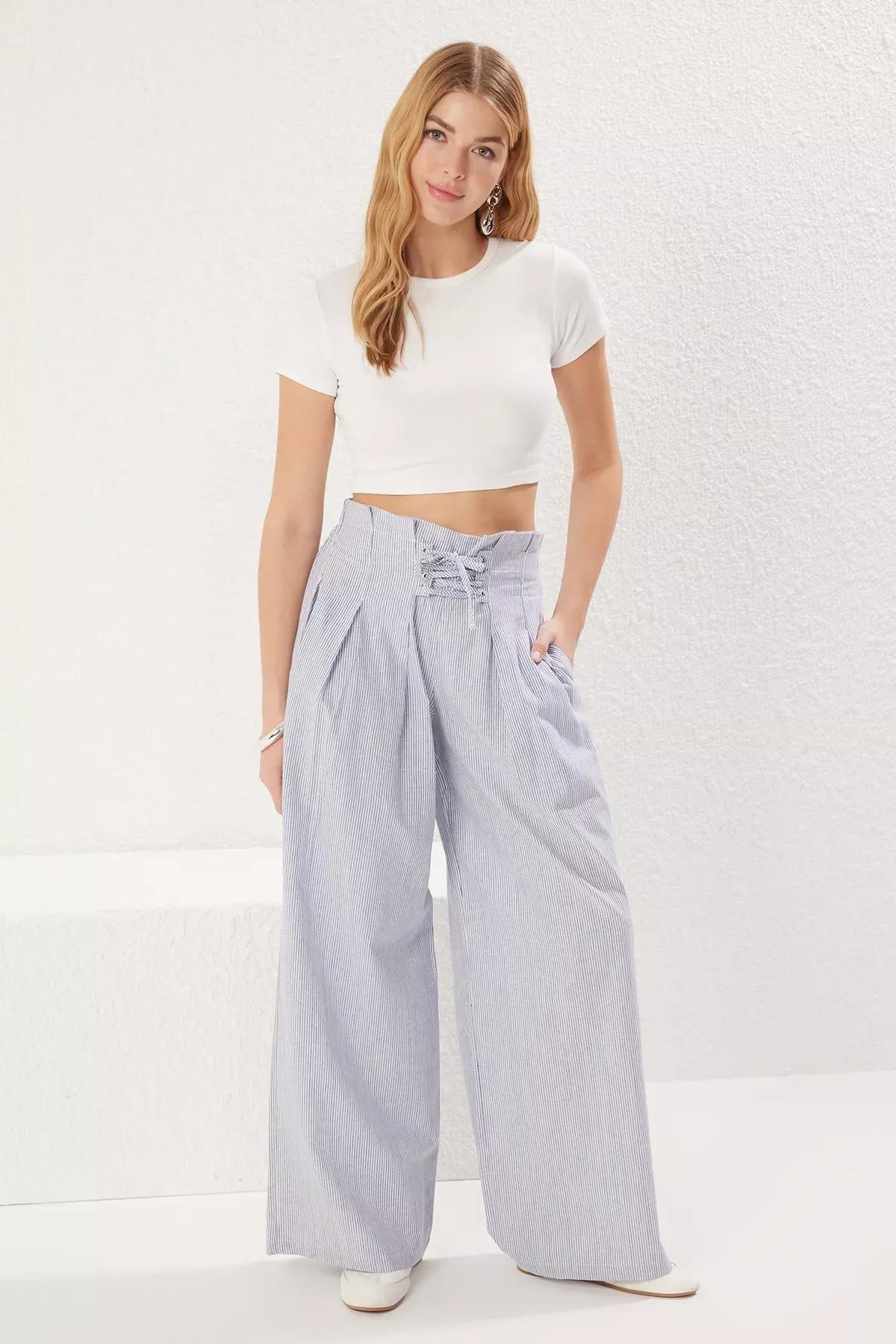 Multicolor Linen Striped Trousers, C101_7382, large image number 0