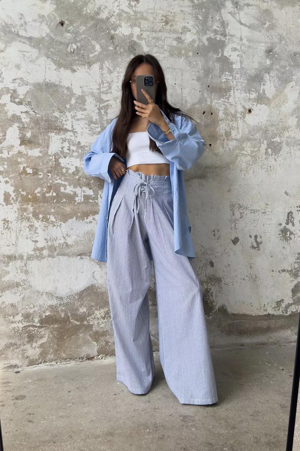 Multicolor Linen Striped Trousers, C101_7382, large image number 1