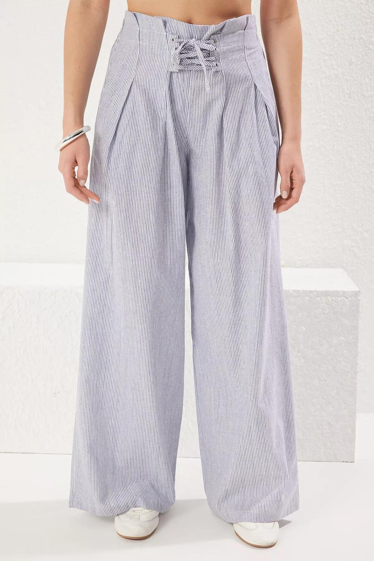 Multicolor Linen Striped Trousers, C101_7382, large image number 3