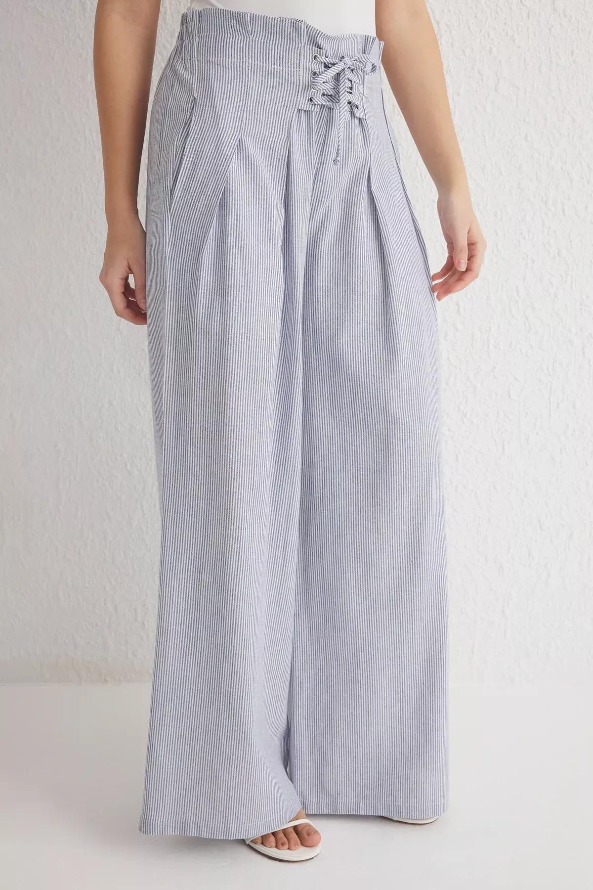 Multicolor Linen Striped Trousers, C101_7382, large image number 6