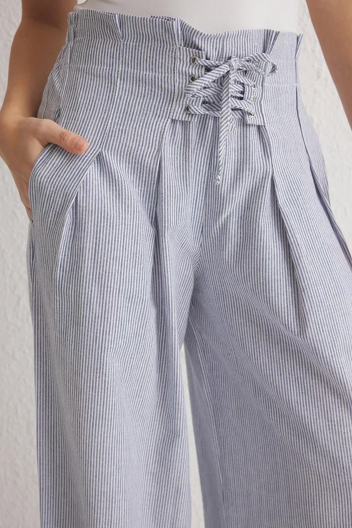 Multicolor Linen Striped Trousers, C101_7382, large image number 7