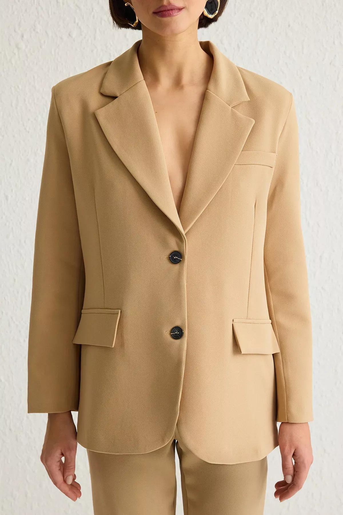 Dark Beige Oversized Blazer TWOSS25BC00020, , large image number 2