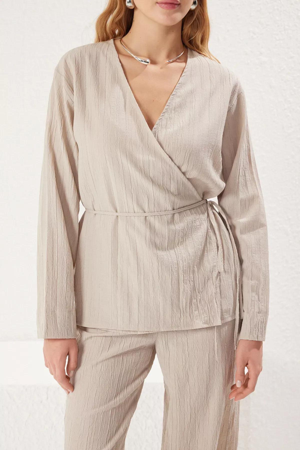Beige Double-Breasted Detailed Co-Ord Set, , large image number 2