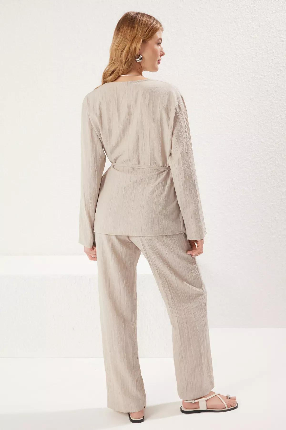 Beige Double-Breasted Detailed Co-Ord Set, , large image number 4