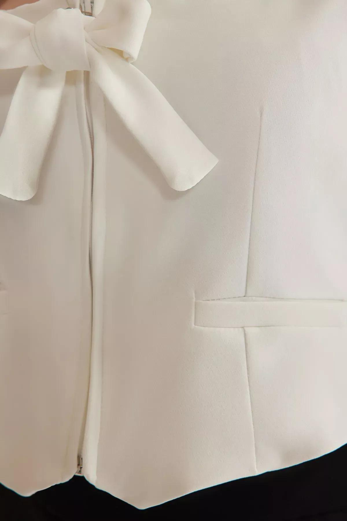 White Ribbon Detail Woven Vest, White, large image number 3