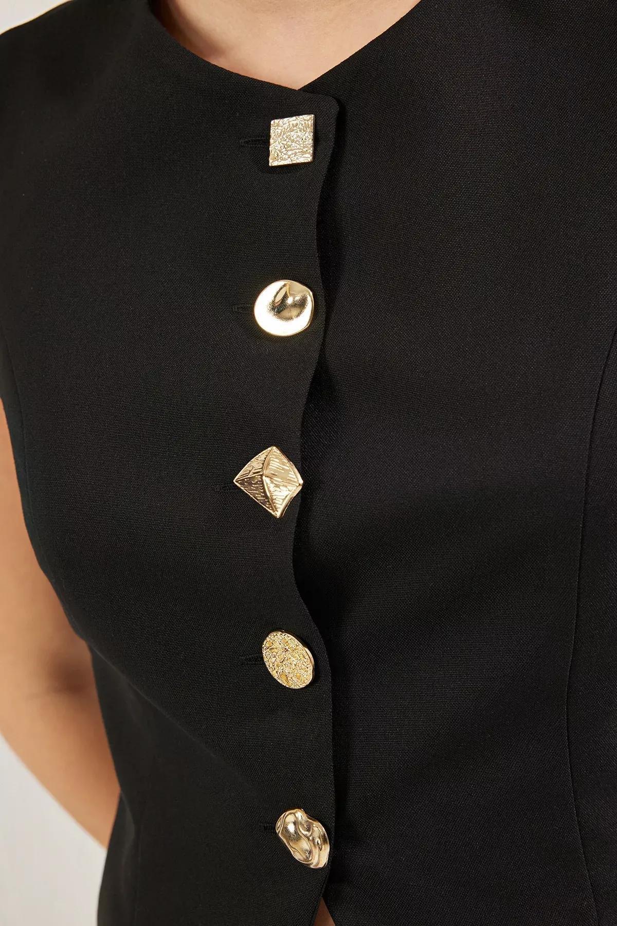 Black Crew Neck Vest, BLACK, large image number 3