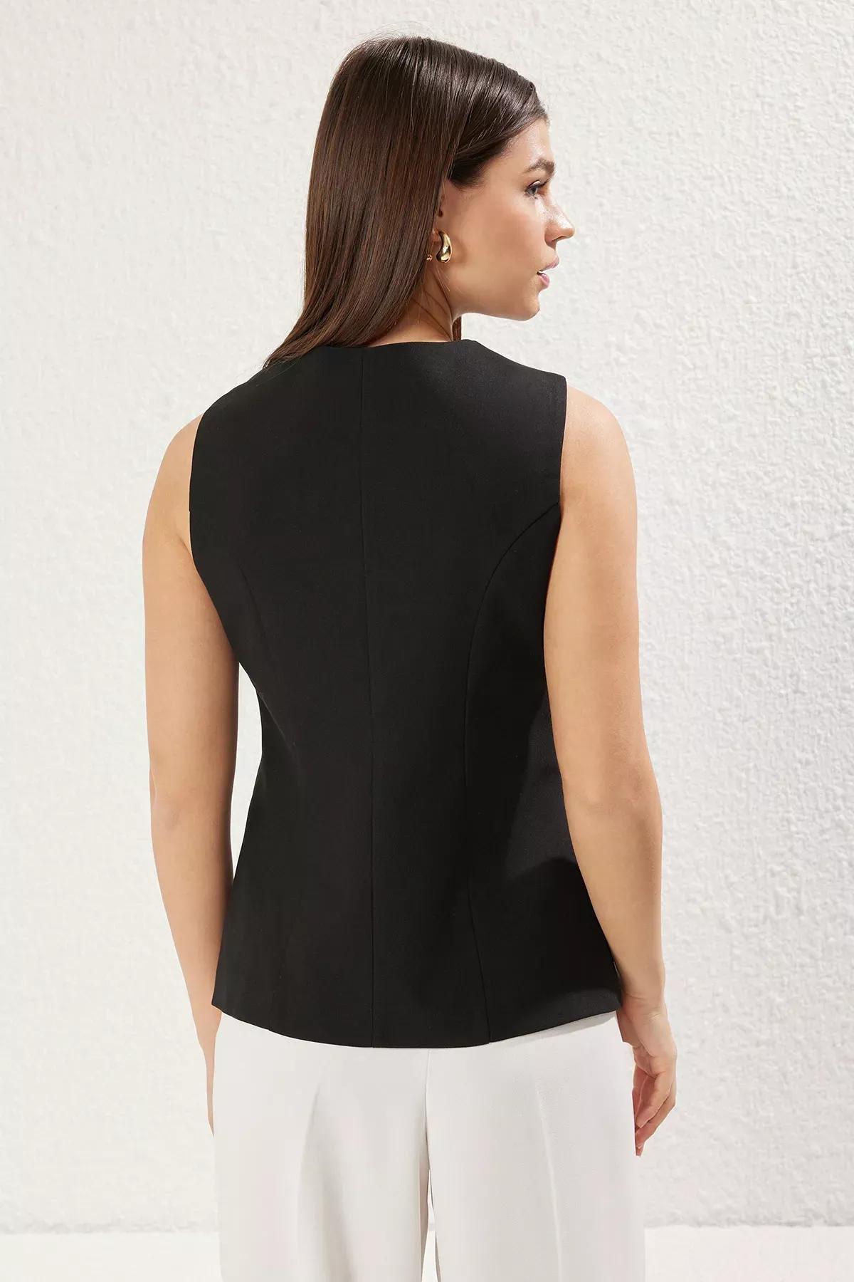 Black Crew Neck Vest, BLACK, large image number 4