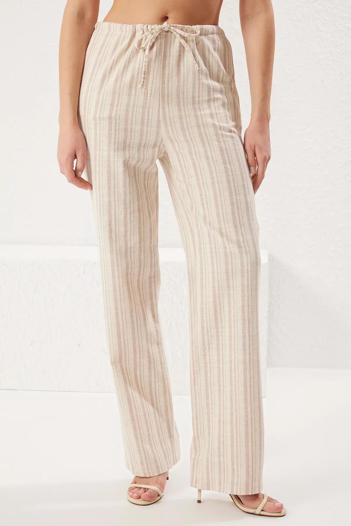 Multicolor Linen Wide Leg Trousers, C101_7382, large image number 2