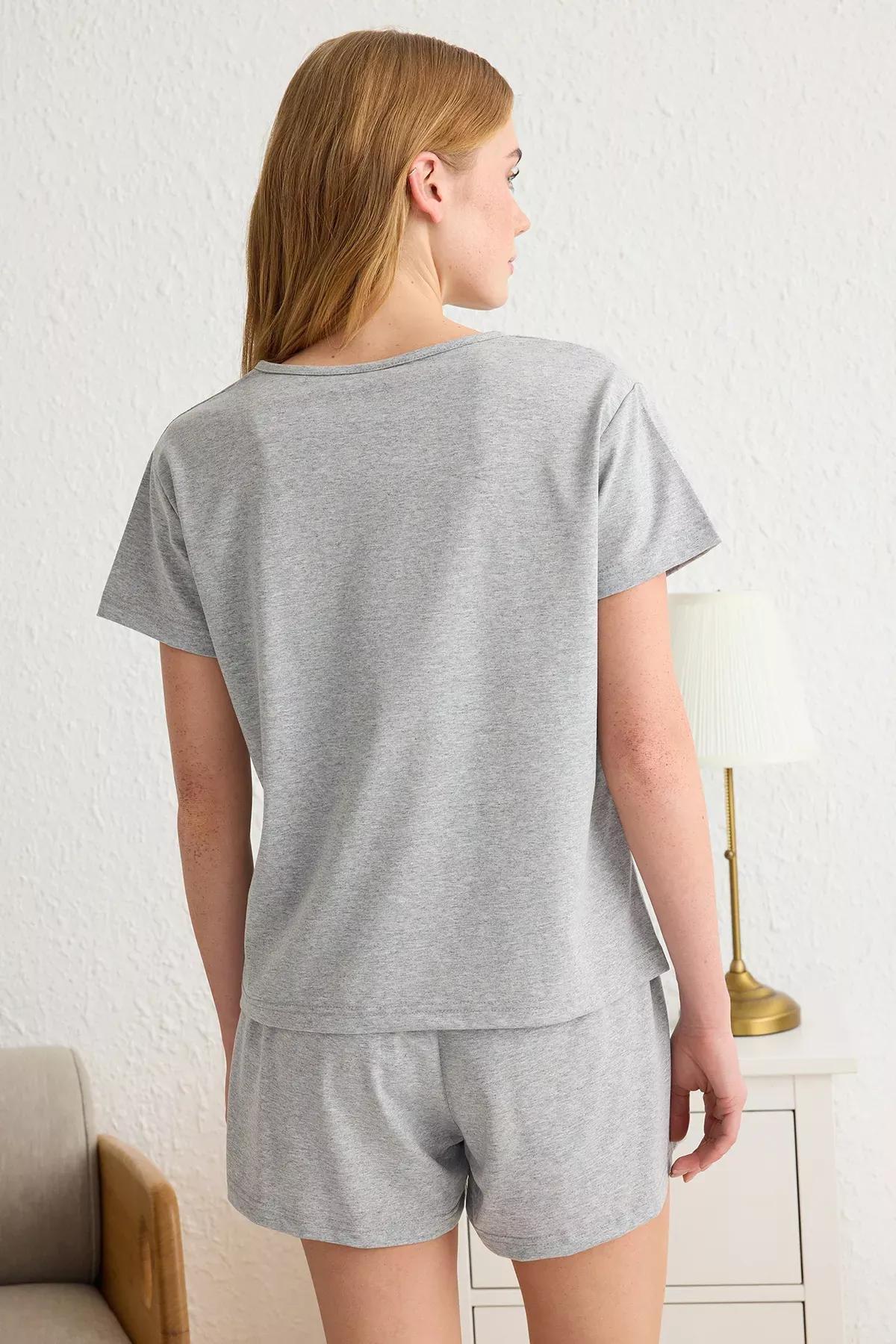 Grey Button Detailed Pajama Set, , large image number 4
