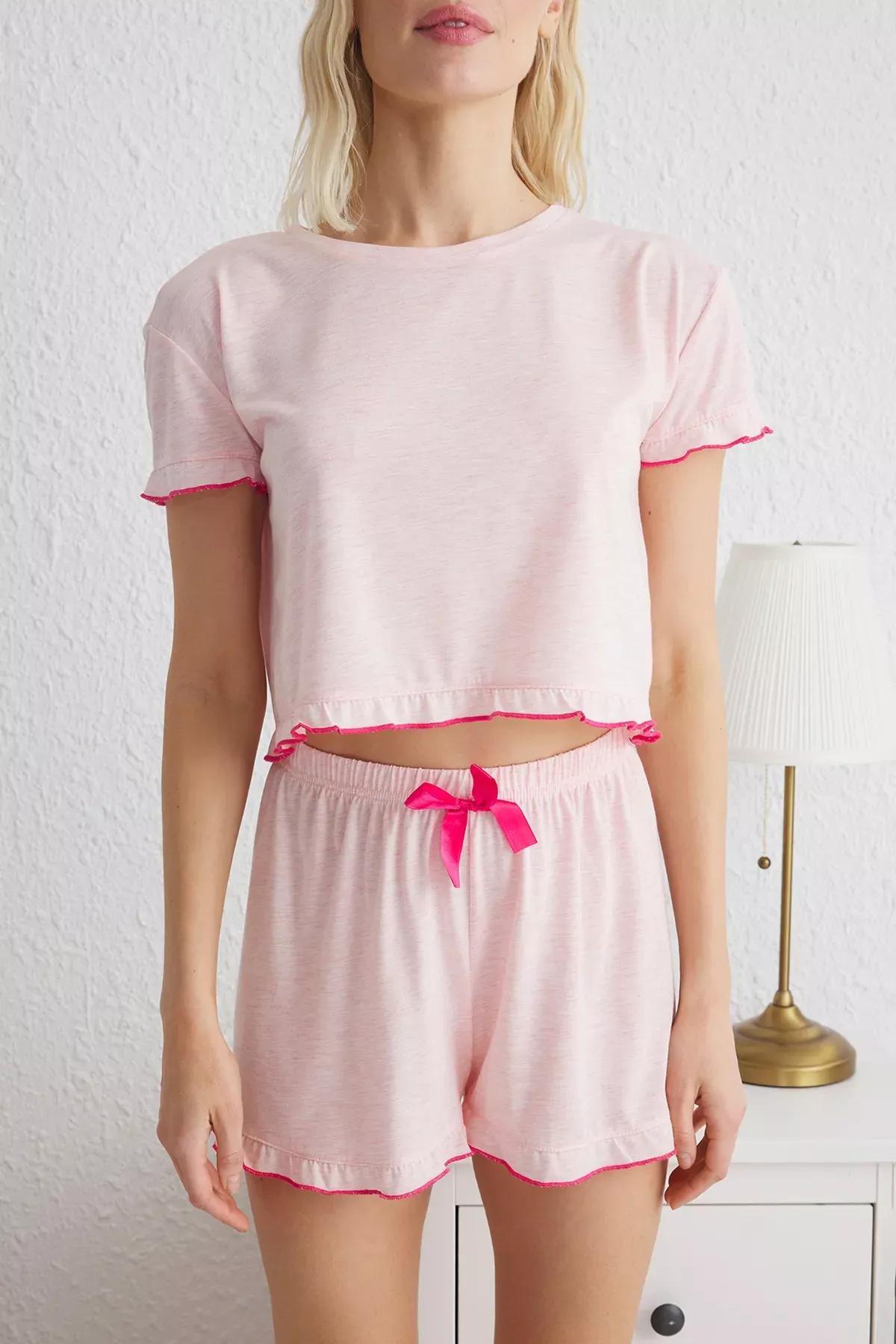 Pink Ruffled Knitted Pyjamas Set, , large image number 2