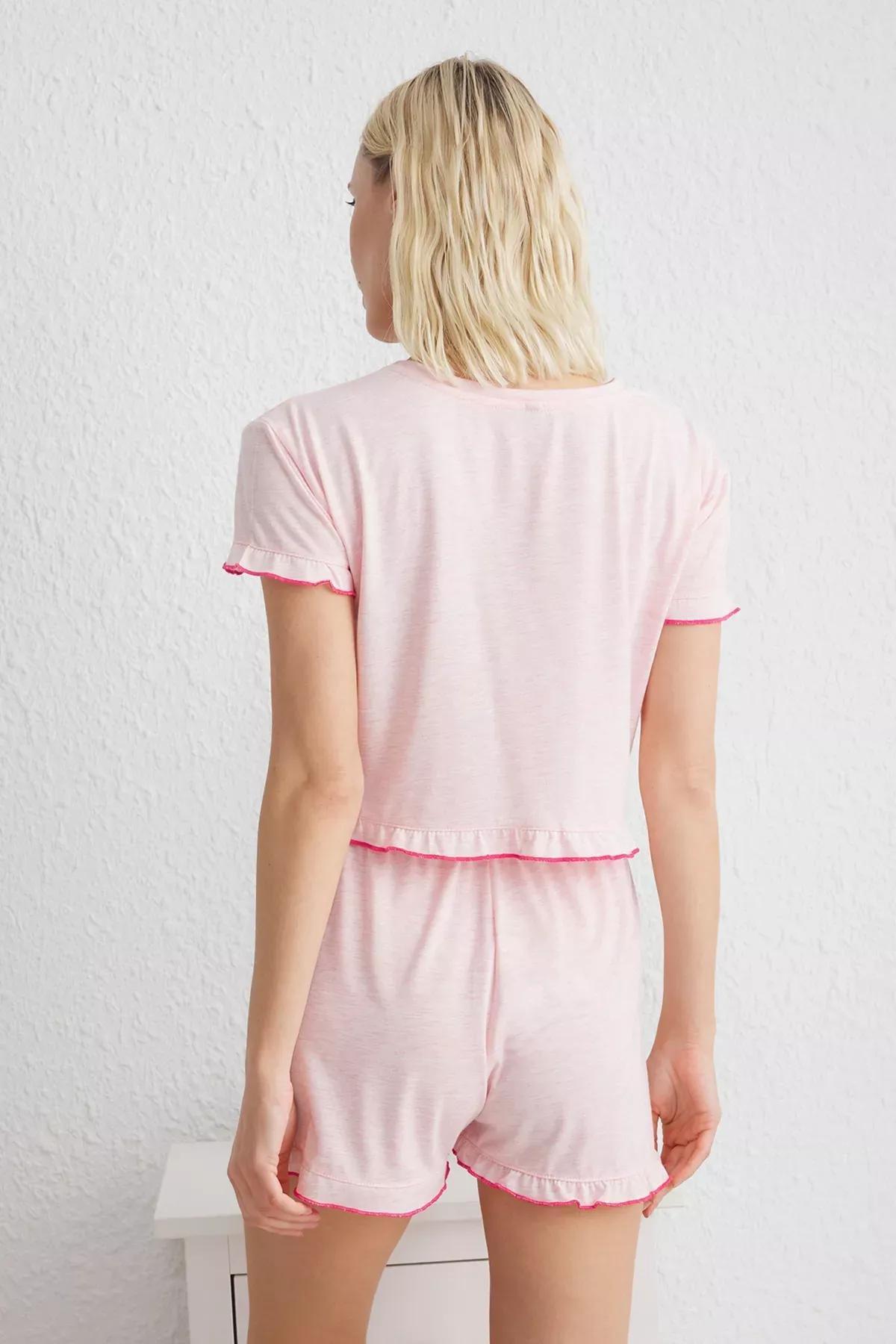 Pink Ruffled Knitted Pyjamas Set, , large image number 4