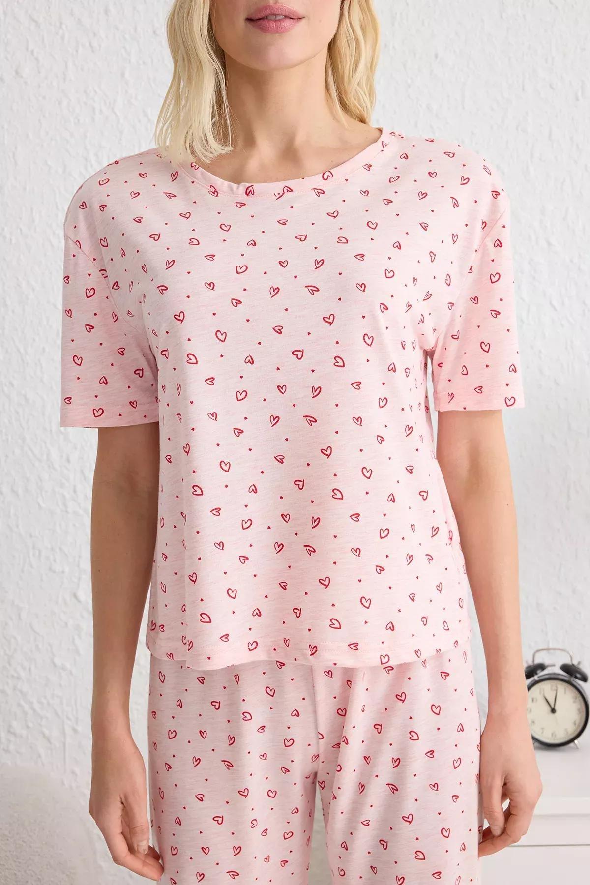 Pink Heart Knit Pajama Set, Pink, large image number 2