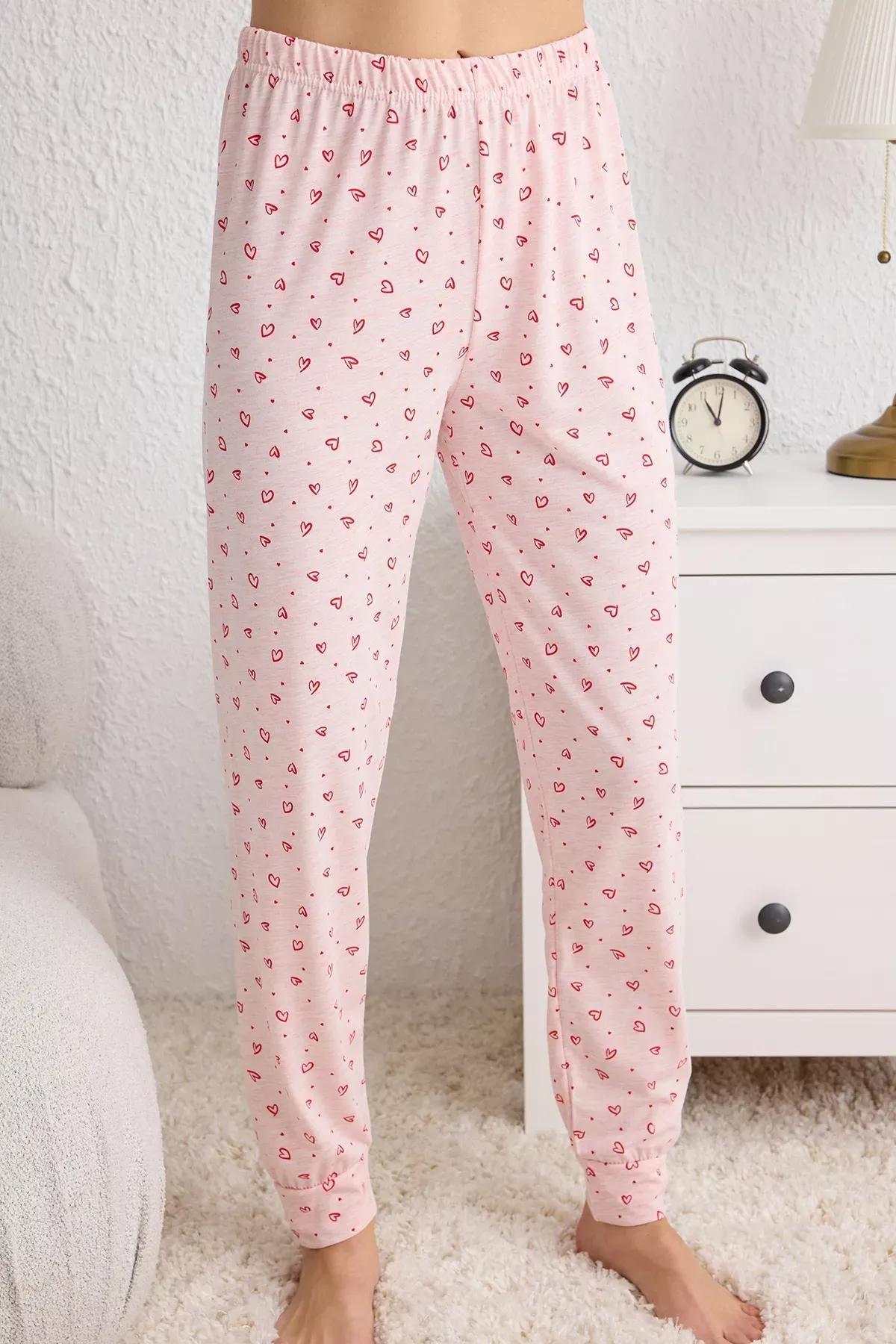 Pink Heart Knit Pajama Set, Pink, large image number 3