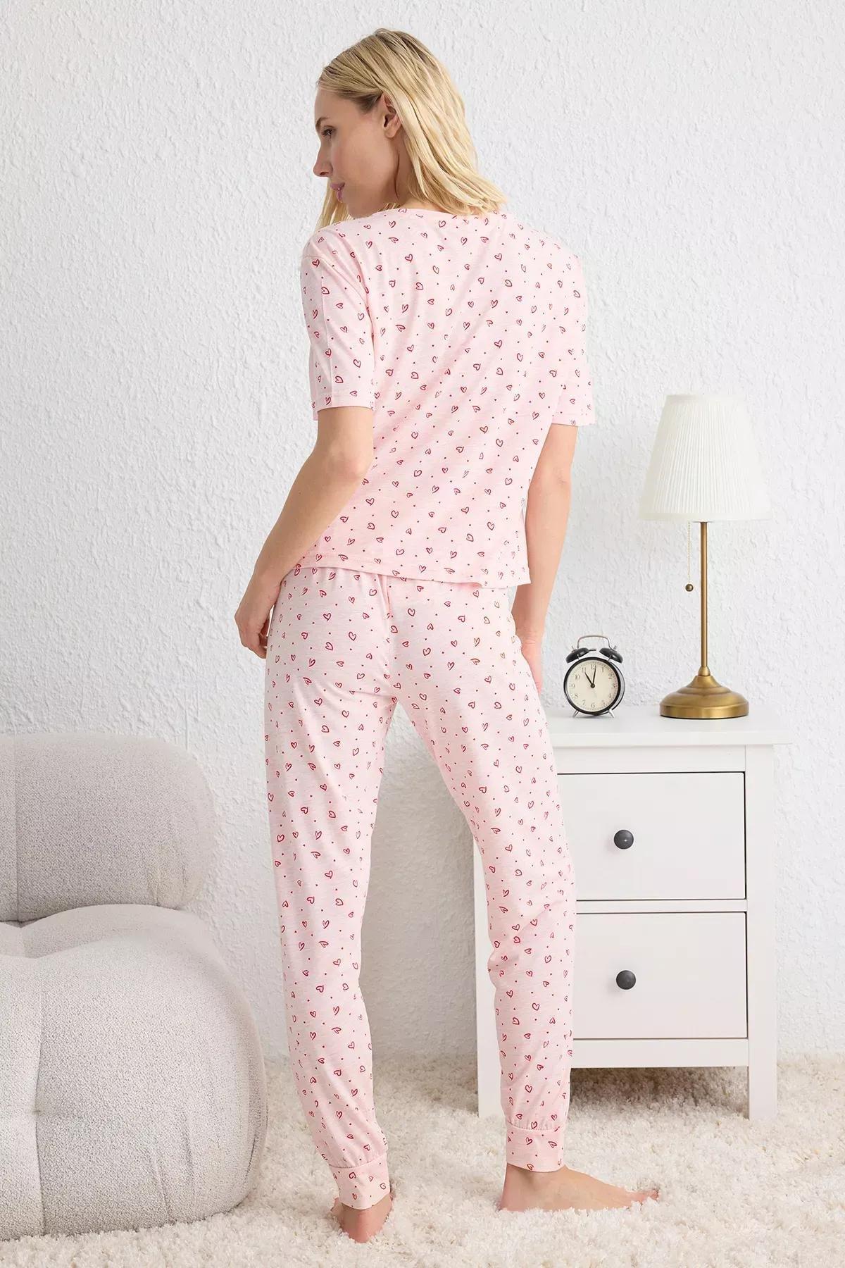 Pink Heart Knit Pajama Set, Pink, large image number 4