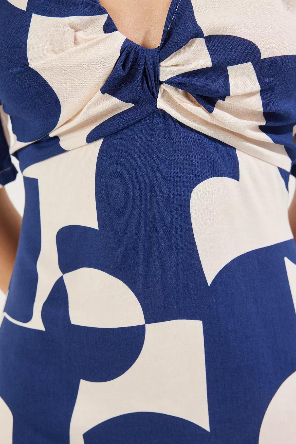 فستان متوسط الطول منسوج بنمط منقوش، كحلي, Navy blue, large image number 4
