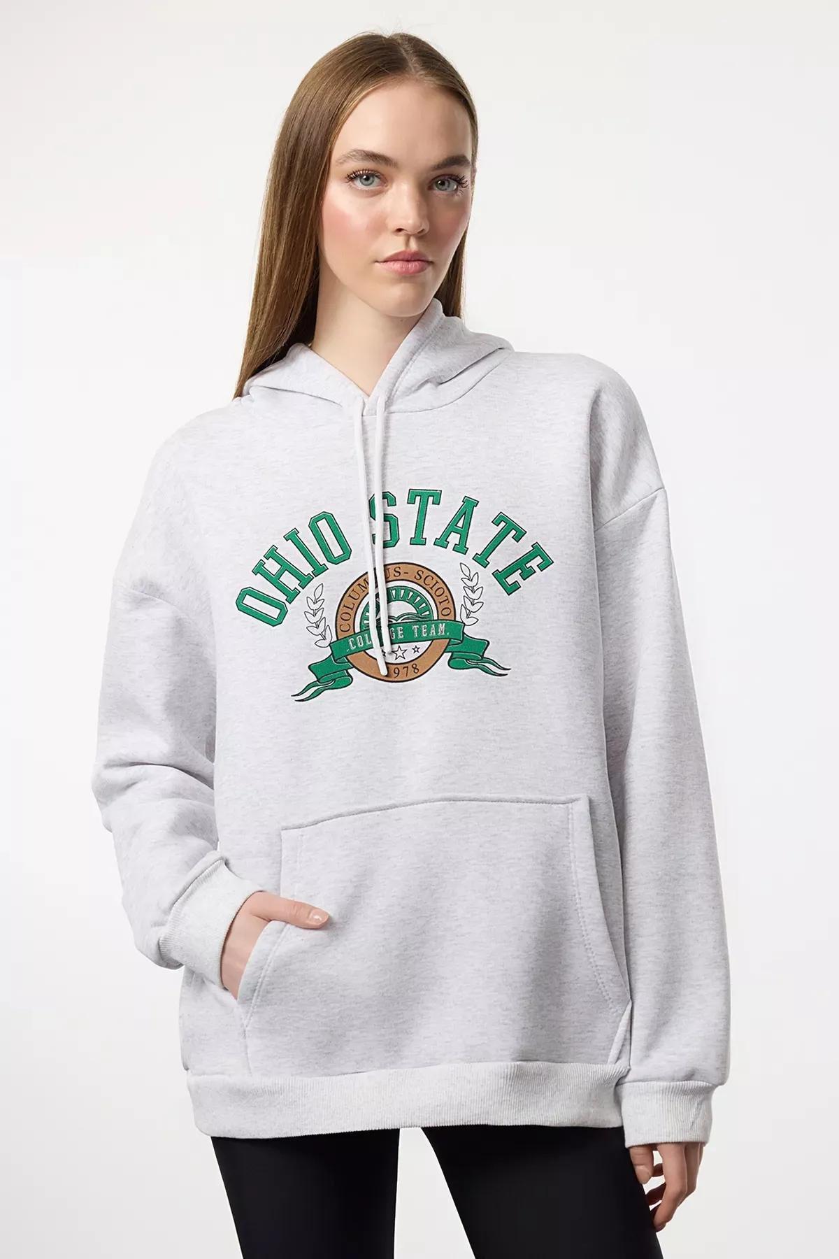 Grey Fleece Slogan Hoodie Sweatshirt, , large image number 0