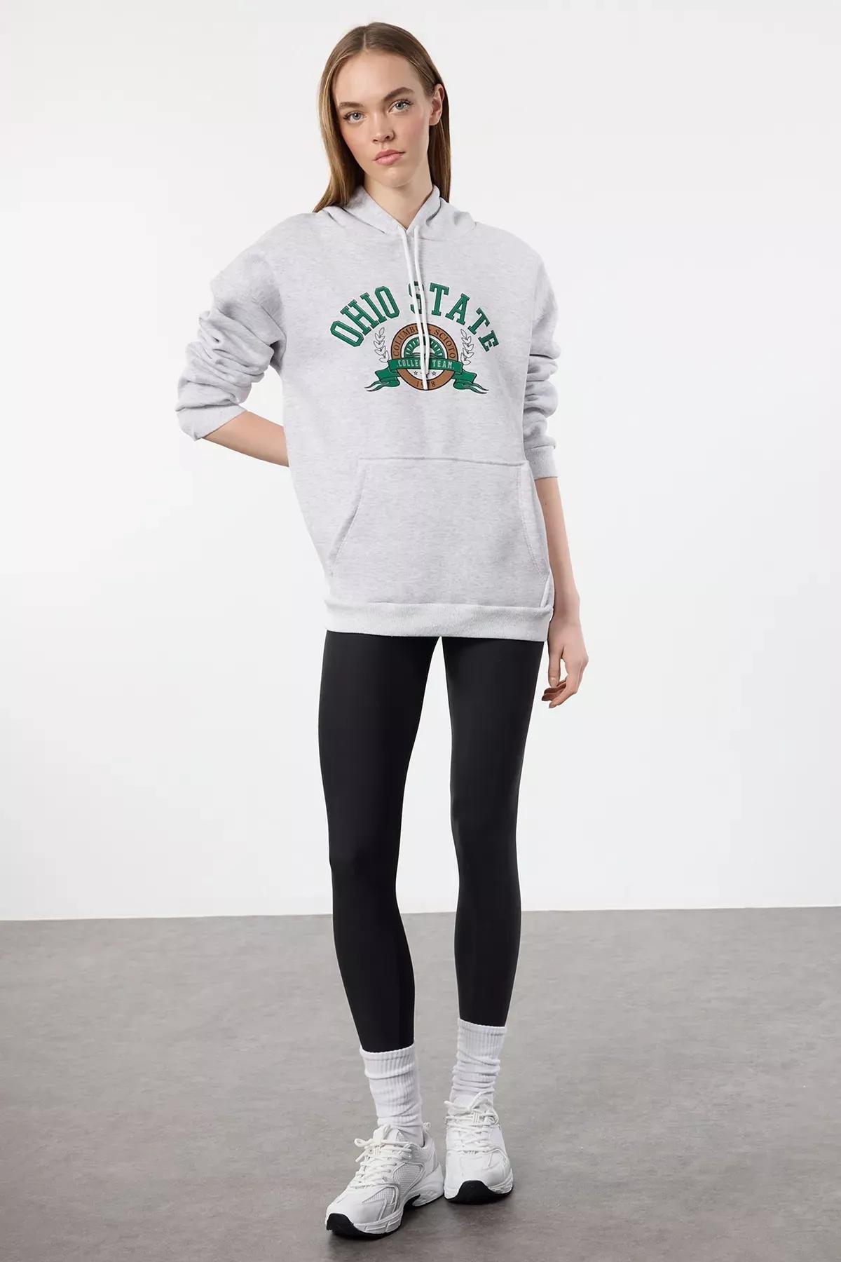 Grey Fleece Slogan Hoodie Sweatshirt, , large image number 1