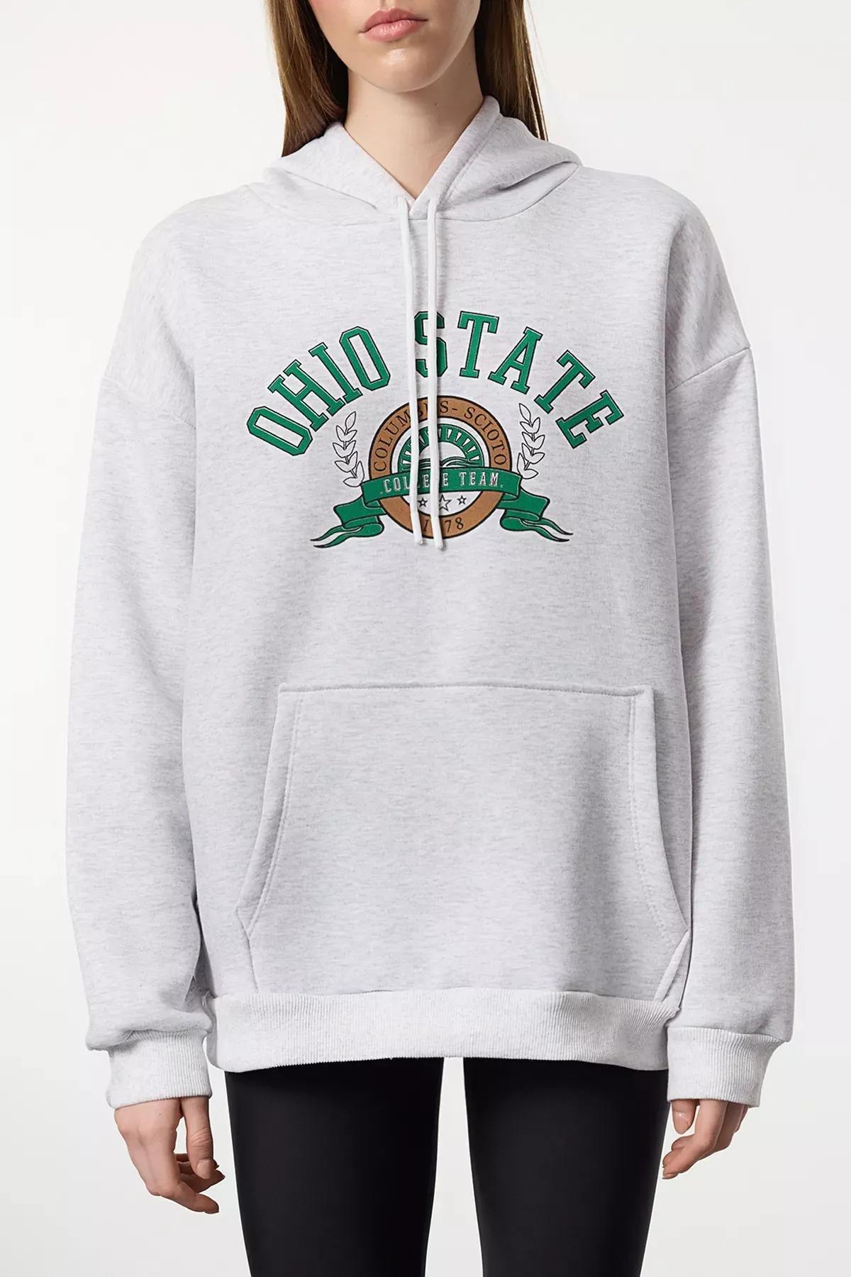 Grey Fleece Slogan Hoodie Sweatshirt, , large image number 2