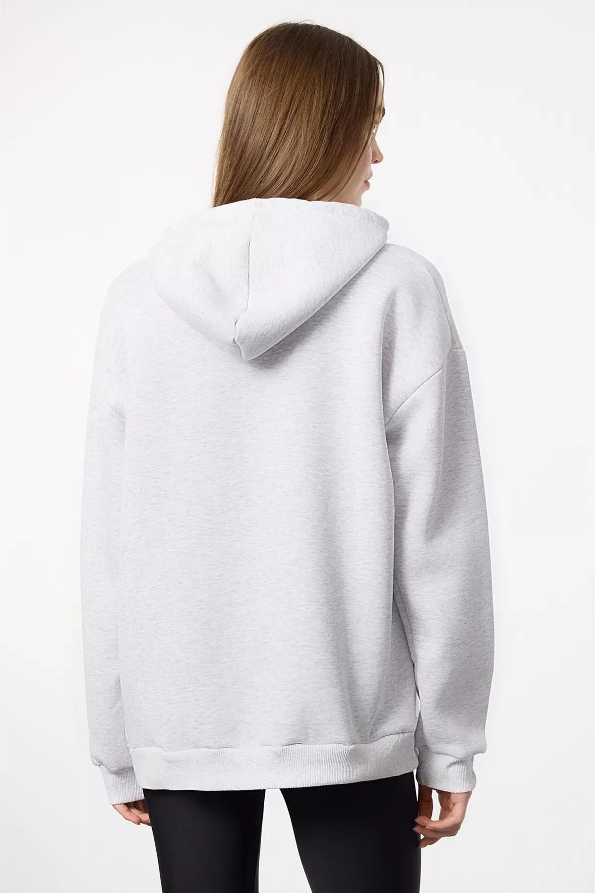 Grey Fleece Slogan Hoodie Sweatshirt, , large image number 4