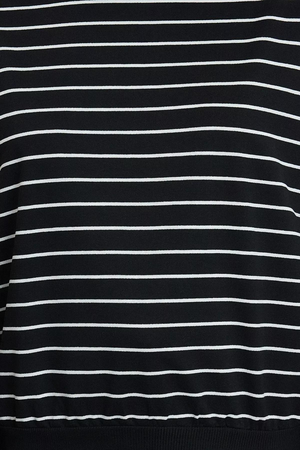 Black Striped Crew-Neck Sweatshirt, BLACK, large image number 3
