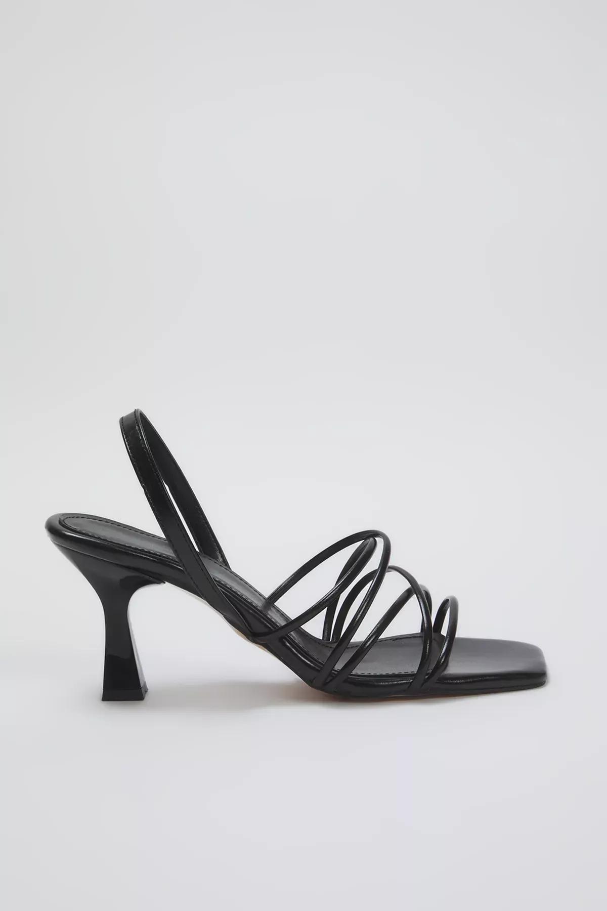 Black Ankle Strap Heeled Sandals, , large image number 0