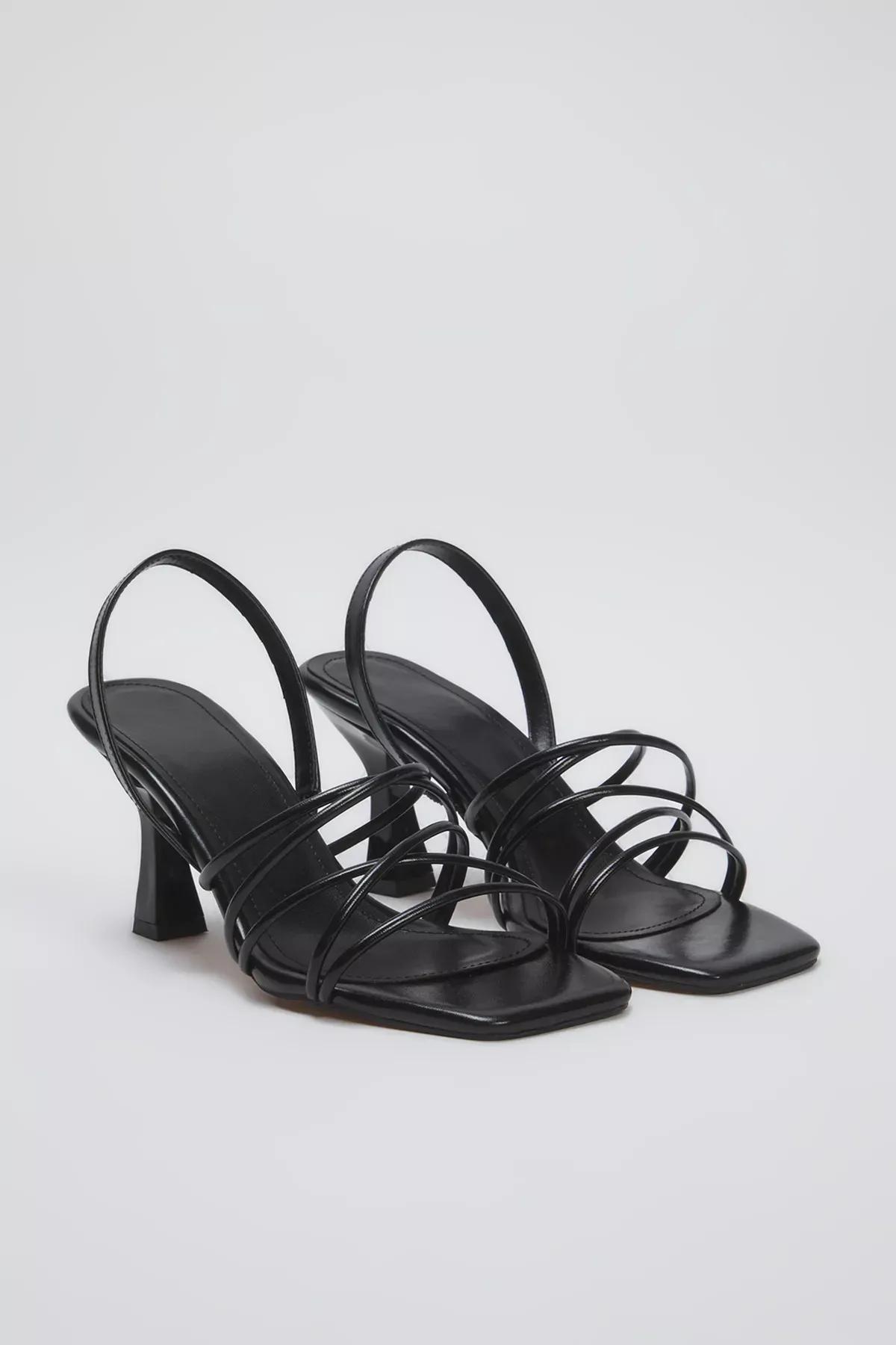 Black Ankle Strap Heeled Sandals, , large image number 1